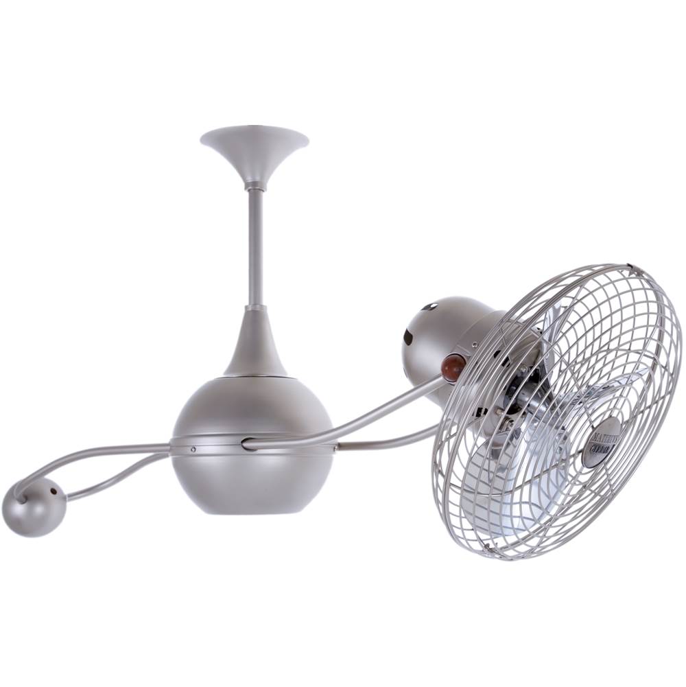 Matthews Fan Company Brisa 360degree counterweight rotational ceiling fan in Brushed Nickel finish with metal blades for damp locations.