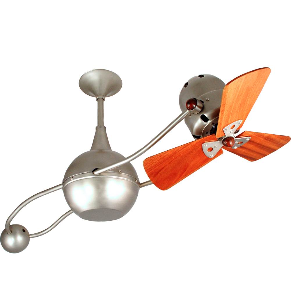 Matthews Fan Company Brisa 360degree counterweight rotational ceiling fan in Brushed Nickel finish with solid sustainable mahogany wood blades for damp locations.