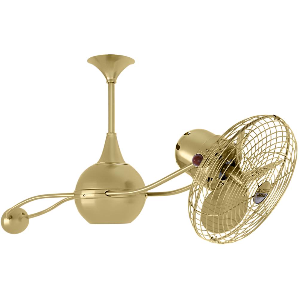 Matthews Fan Company Brisa 360degree counterweight rotational ceiling fan in Brushed Brass finish with metal blades.