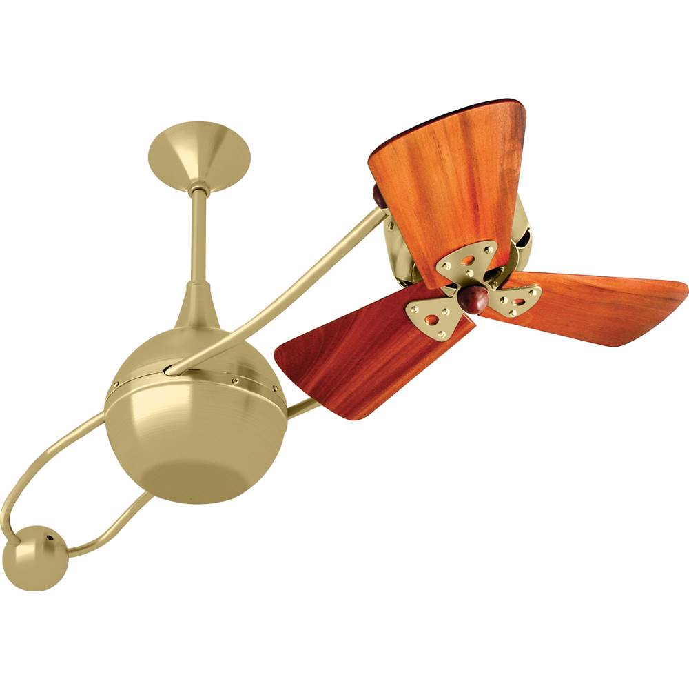 Matthews Fan Company Brisa 360degree counterweight rotational ceiling fan in Brushed Brass finish with solid sustainable mahogany wood blades.