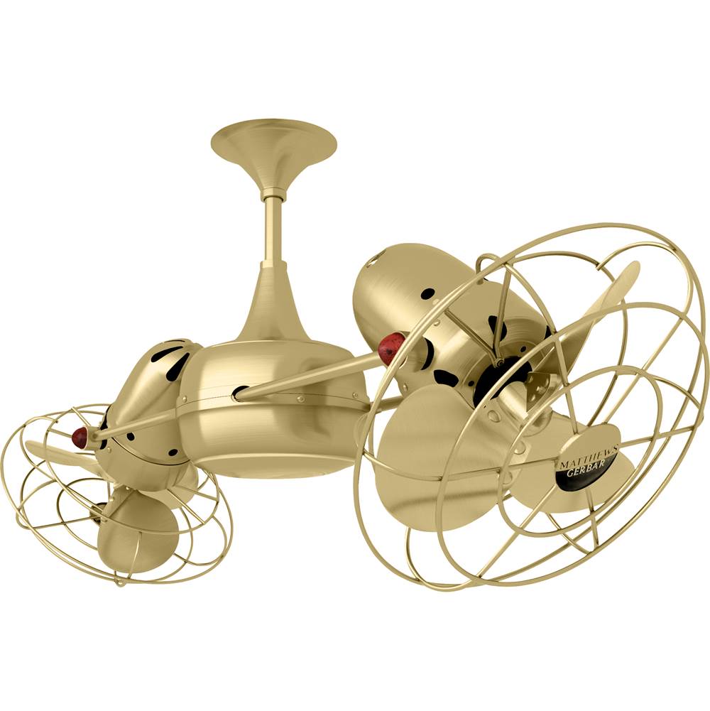 Matthews Fan Company Duplo Dinamico 360'' rotational dual head ceiling fan in Brushed Brass finish with Metal blades.